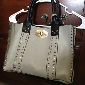 Taupe And Gold Studded Handbag